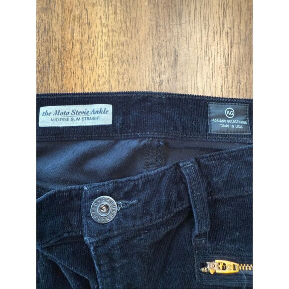 Adriano Goldschmied Pants Womens 28R Black Cords Moto Stevie Ankle Slim Straight - Picture 3 of 7